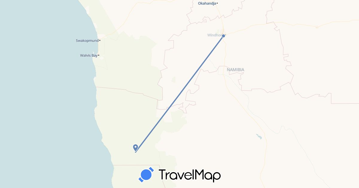 TravelMap itinerary: driving, cycling in Namibia (Africa)
